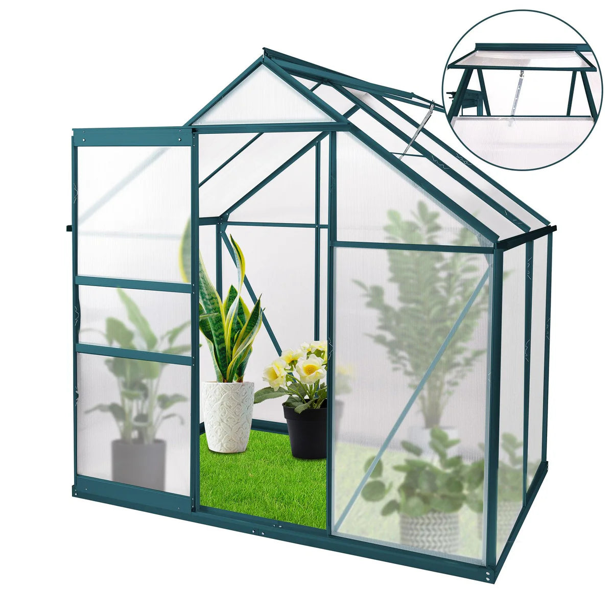 6'x 4' Walk-in Polycarbonate Greenhouse Aluminum Heavy Duty Greenhouse Kit for Backyard Use in Winter