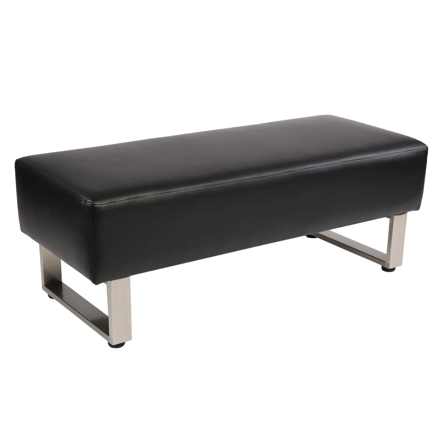 Dining Room Bench Faux Leather Entryway Long Bench Upholstered Padded Seat for Waiting Room Bedroom Reception Area Lobby, Black