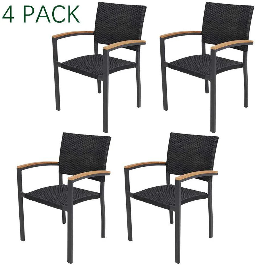 4 Pack Outdoor Patio All Weather PE Wicker Dining Chairs with Aluminum Alloy Frame
