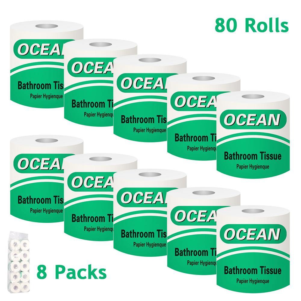 8 Packs(80 Rolls) Toilet Paper 100% Recycled 3-Ply Bath Tissue, Super Soft