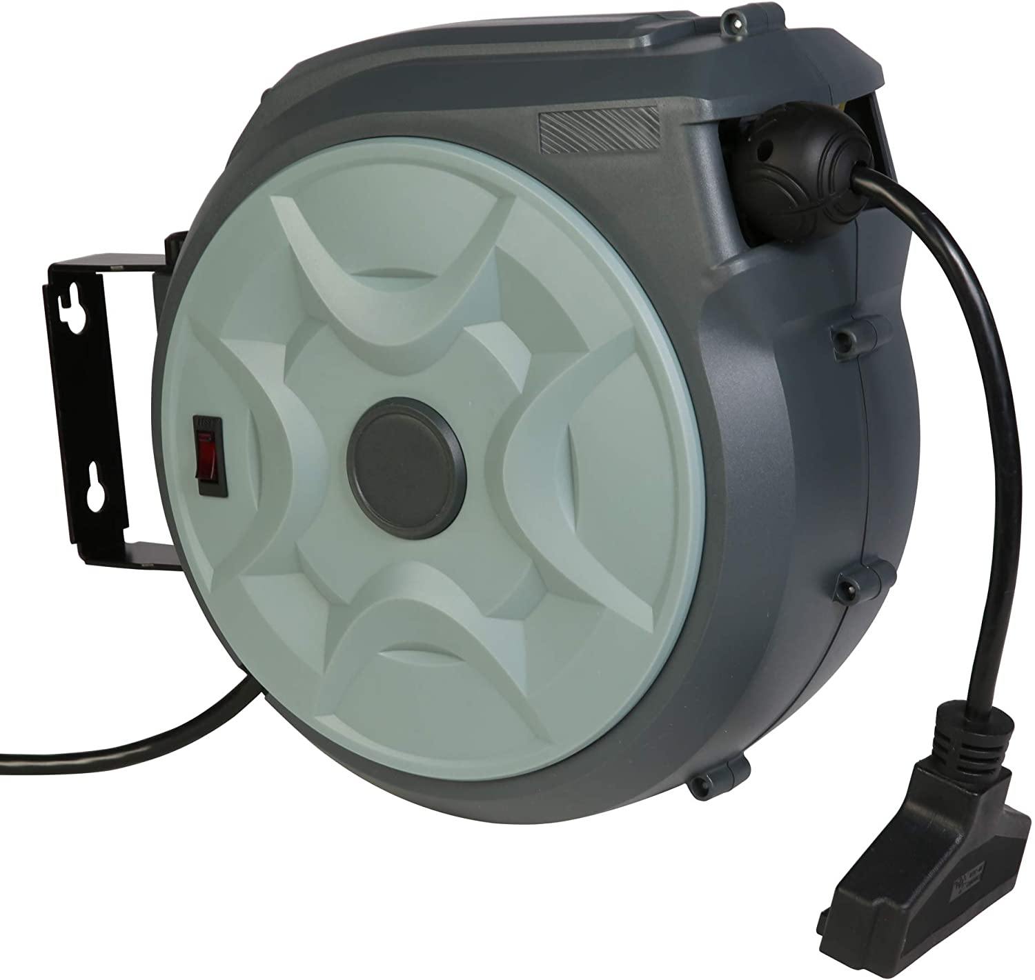 Retractable Extension Cord Reel 50FT+ 3FT Electric Cord Reel, Adjustable Stopper, 180°Swivel Ceiling or Wall Mount