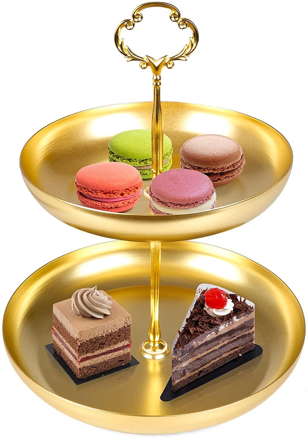 2 Tier Cupcake Stand Cupcake Holder for Party Stacked Bowls, Dining Table & Kitchen Counter Organizer, Modern Fruit Basket Stand, Golden