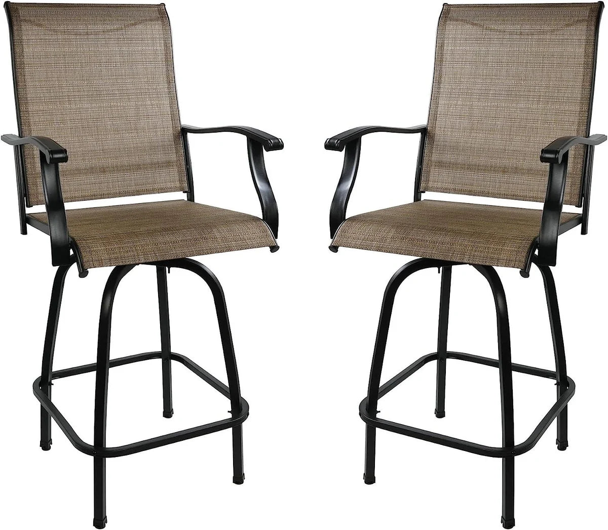 2 Pcs Outdoor Swivel Bar Stools, Height Patio Bar Chair with High Back, Armrest & Breathable Textilene Fabric