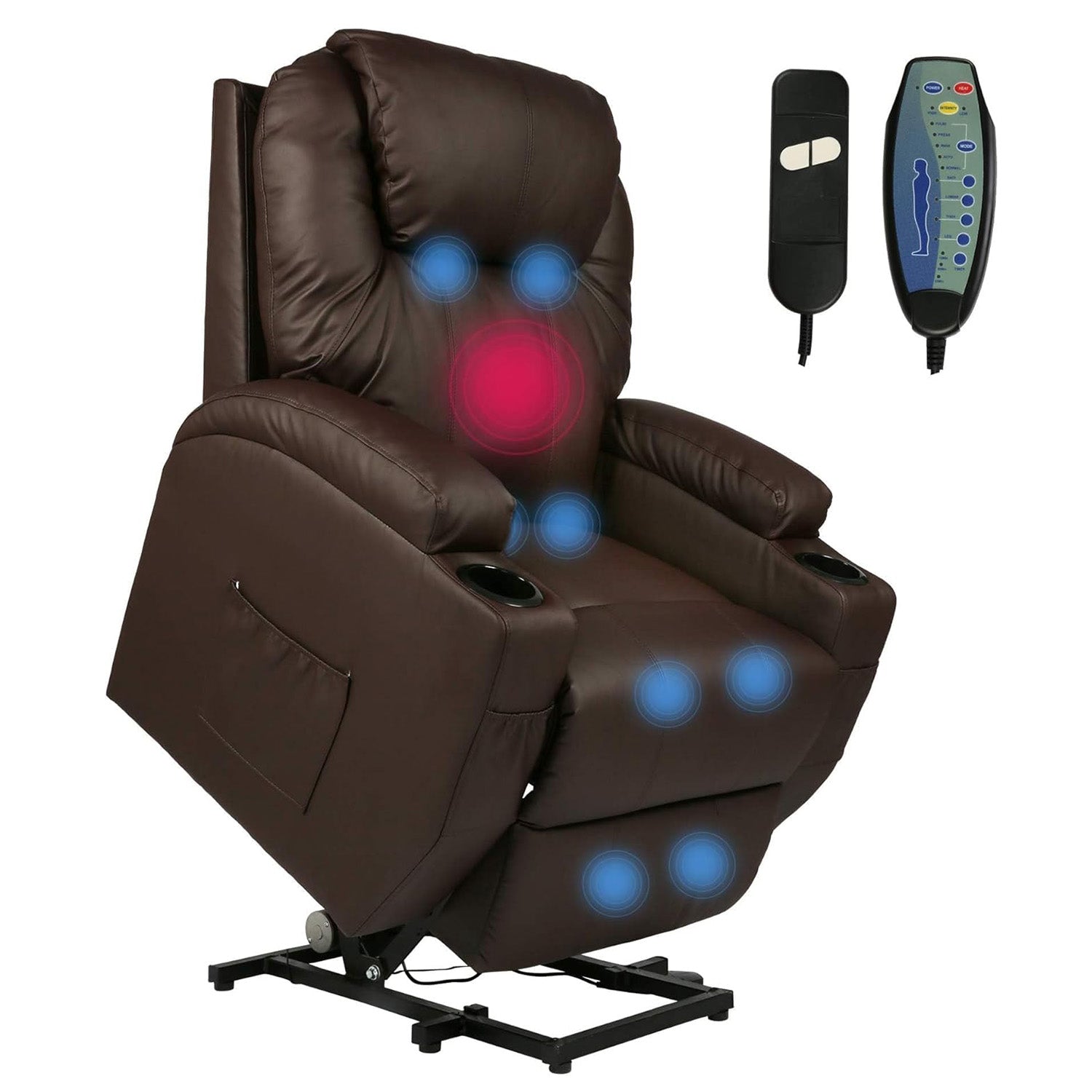 Power Lift Leather Sofa Electric Leather Full Body Massage Chair for Elderly with Massage and Heat, Brown
