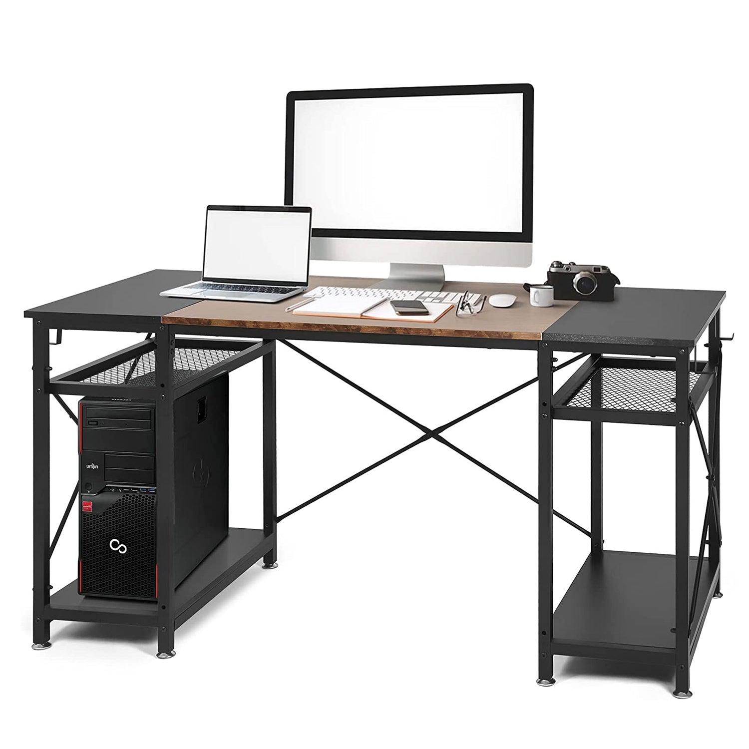 Spacious 47.2" Computer Desk with Storage Shelves, Hooks, and CPU Stand - Ideal Home Office Desk, Black