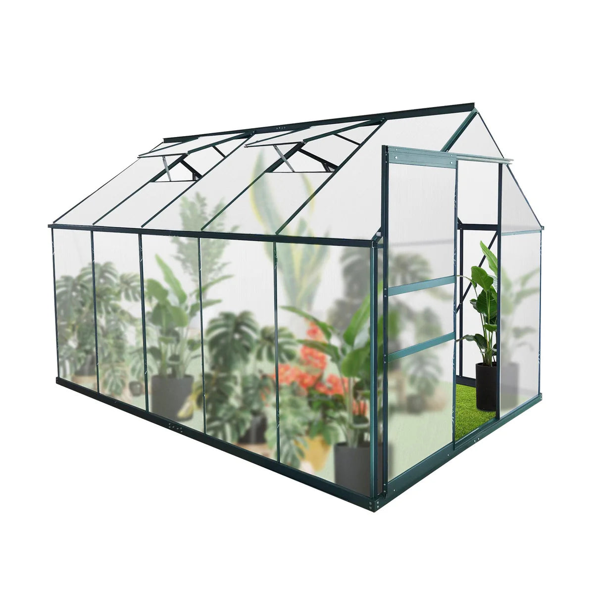 6'x 10' Walk-in Polycarbonate Greenhouse, Aluminum Heavy Duty Greenhouse Kit for Backyard Use in Winter