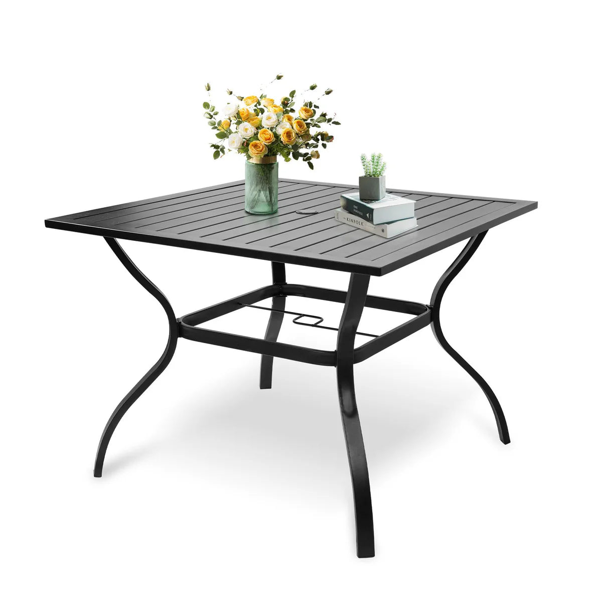 37" Patio Square Dining Table w/ 2.36" Umbrella Hole, Black