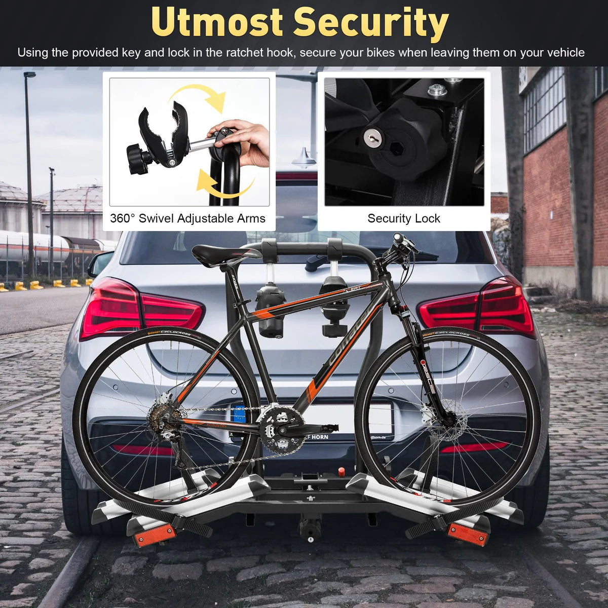 Hitch Bike Rack for 2 Bikes, Foldable Bicycle Car Racks w/ Adjustable Arms Smart Tilting for 2.4" Width Tire, 1.25" & 2" Receiver