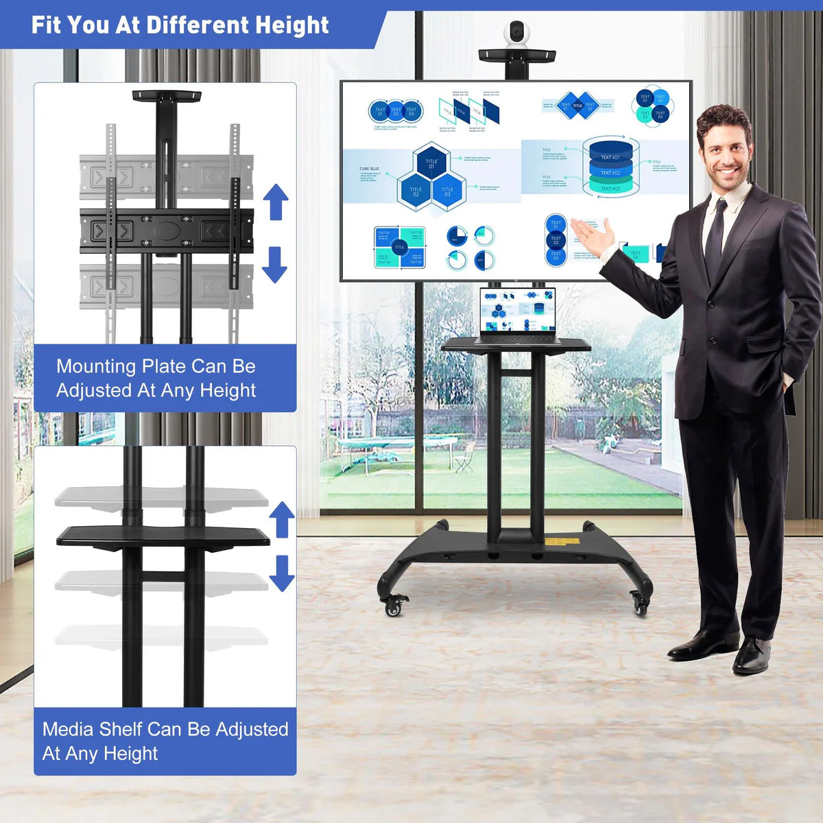 Portable Mobile TV Stand with Wheels for 32-70 Inch Flat Screen TVs - Tall TV Cart, Supports Up to 100lbs, Max VESA 600x400mm