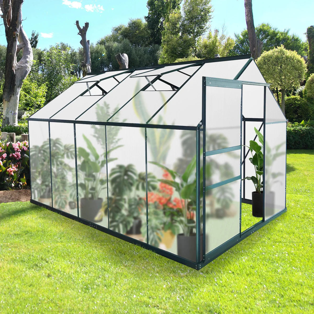 6'x 10' Walk-in Polycarbonate Greenhouse, Aluminum Heavy Duty Greenhouse Kit for Backyard Use in Winter