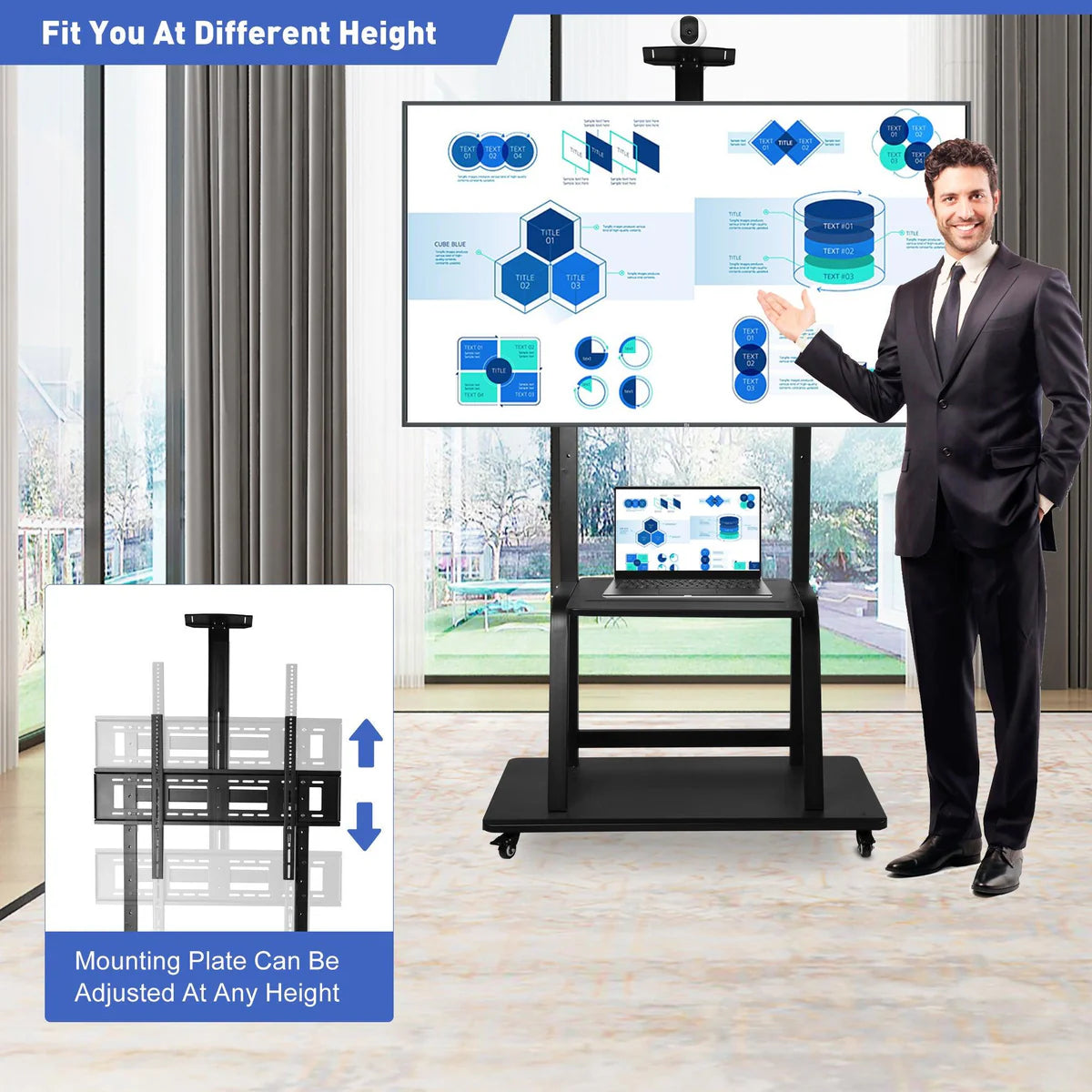 Mobile TV Stand with Wheels for 42-100 Inch Flat Screen TVs - Portable Tall TV Cart, Holds Up to 330lbs, Max VESA 900x600mm