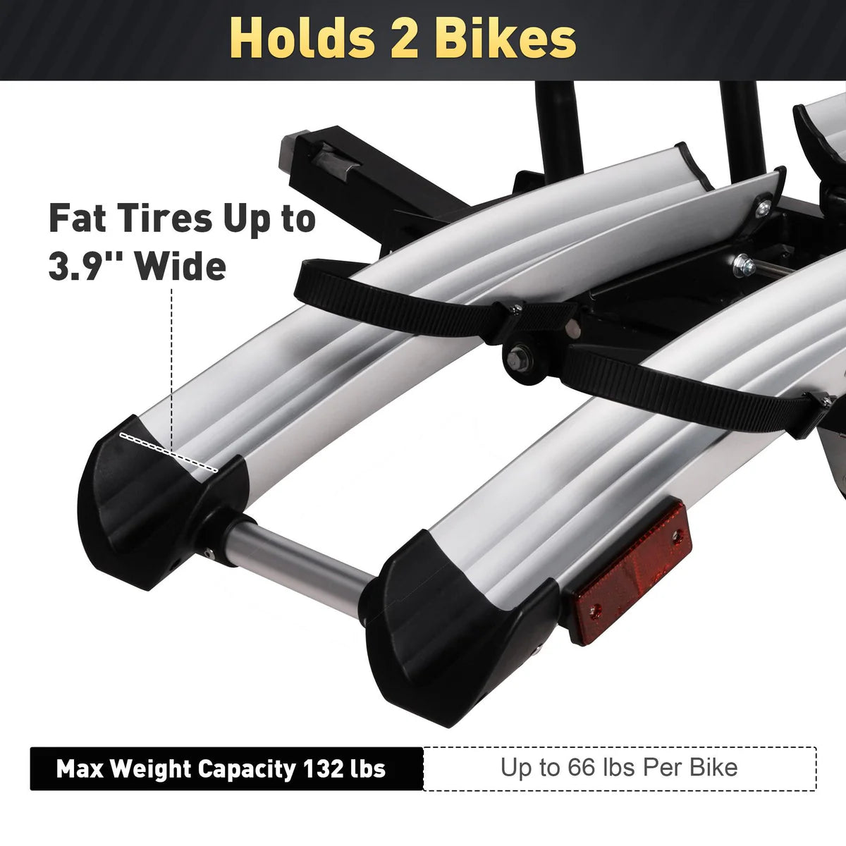 Foldable Hitch Bike Rack for 2 Bikes - 132 lbs Capacity, 360° Adjustable Arms, Smart Tilting, Fits 3.9'' Width Tires, SUV & Truck, 2" Receiver