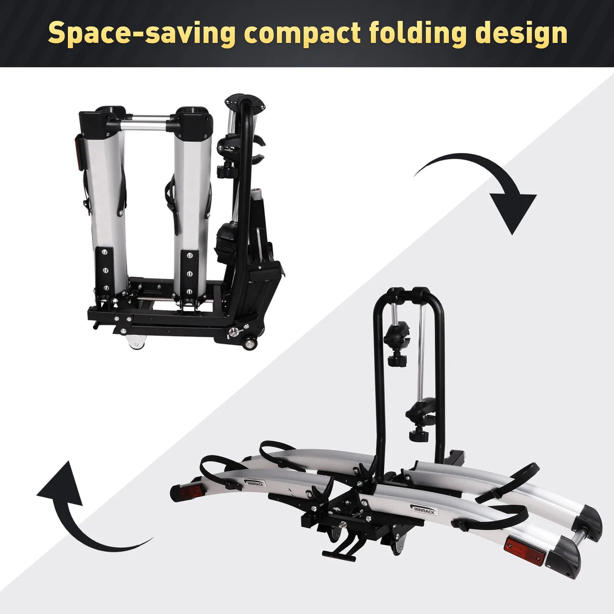 Foldable Hitch Bike Rack for 2 Bikes - 132 lbs Capacity, 360° Adjustable Arms, Smart Tilting, Fits 3.9'' Width Tires, SUV & Truck, 2" Receiver