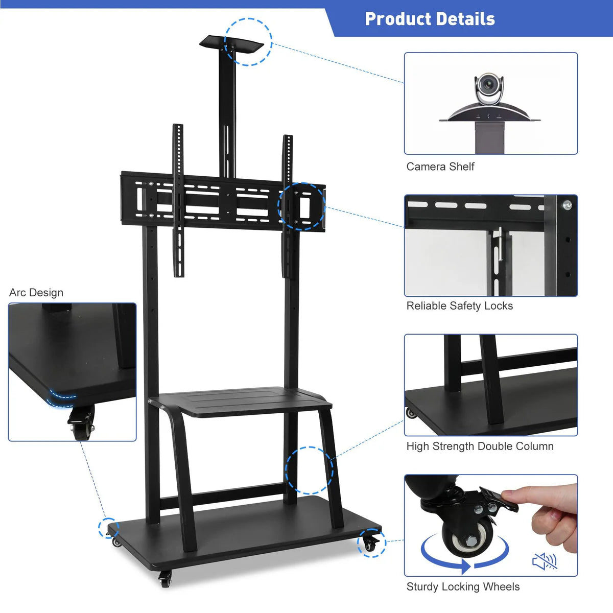 Mobile TV Stand with Wheels for 42-100 Inch Flat Screen TVs - Portable Tall TV Cart, Holds Up to 330lbs, Max VESA 900x600mm