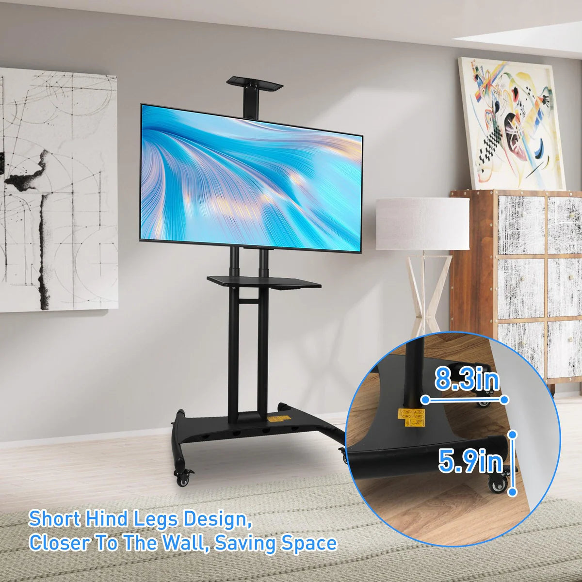 Portable Mobile TV Stand with Wheels for 32-70 Inch Flat Screen TVs - Tall TV Cart, Supports Up to 100lbs, Max VESA 600x400mm