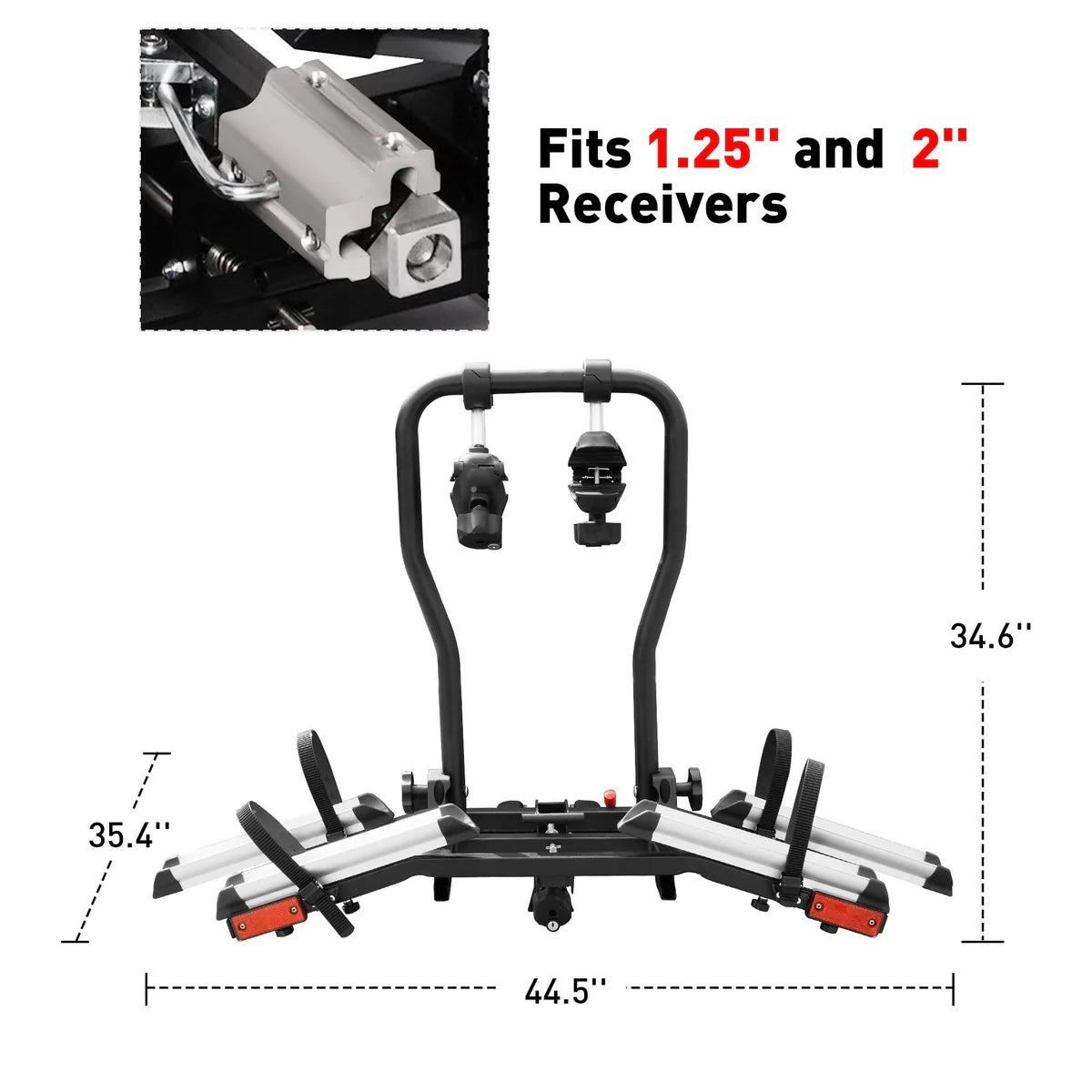 Hitch Bike Rack for 2 Bikes, Foldable Bicycle Car Racks w/ Adjustable Arms Smart Tilting for 2.4" Width Tire, 1.25" & 2" Receiver