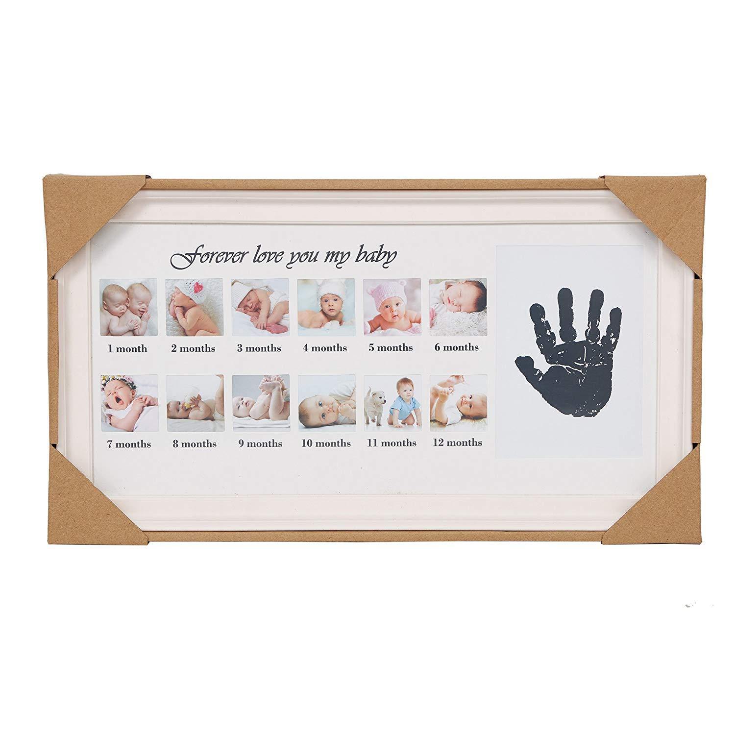 Baby Handprint Kit & Footprint Photo Frame for Newborn Girls and Boys, Pink