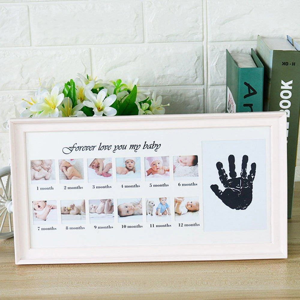 Baby Handprint Kit & Footprint Photo Frame for Newborn Girls and Boys, Pink