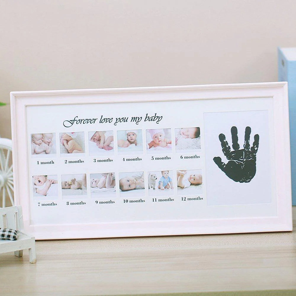 Baby Handprint Kit & Footprint Photo Frame for Newborn Girls and Boys, Pink