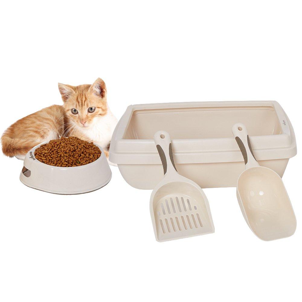 Plastic Pet Supplies Set Cat Kitten Dog Litter Tray, Bowl, Litter Scoop and Food Scoop