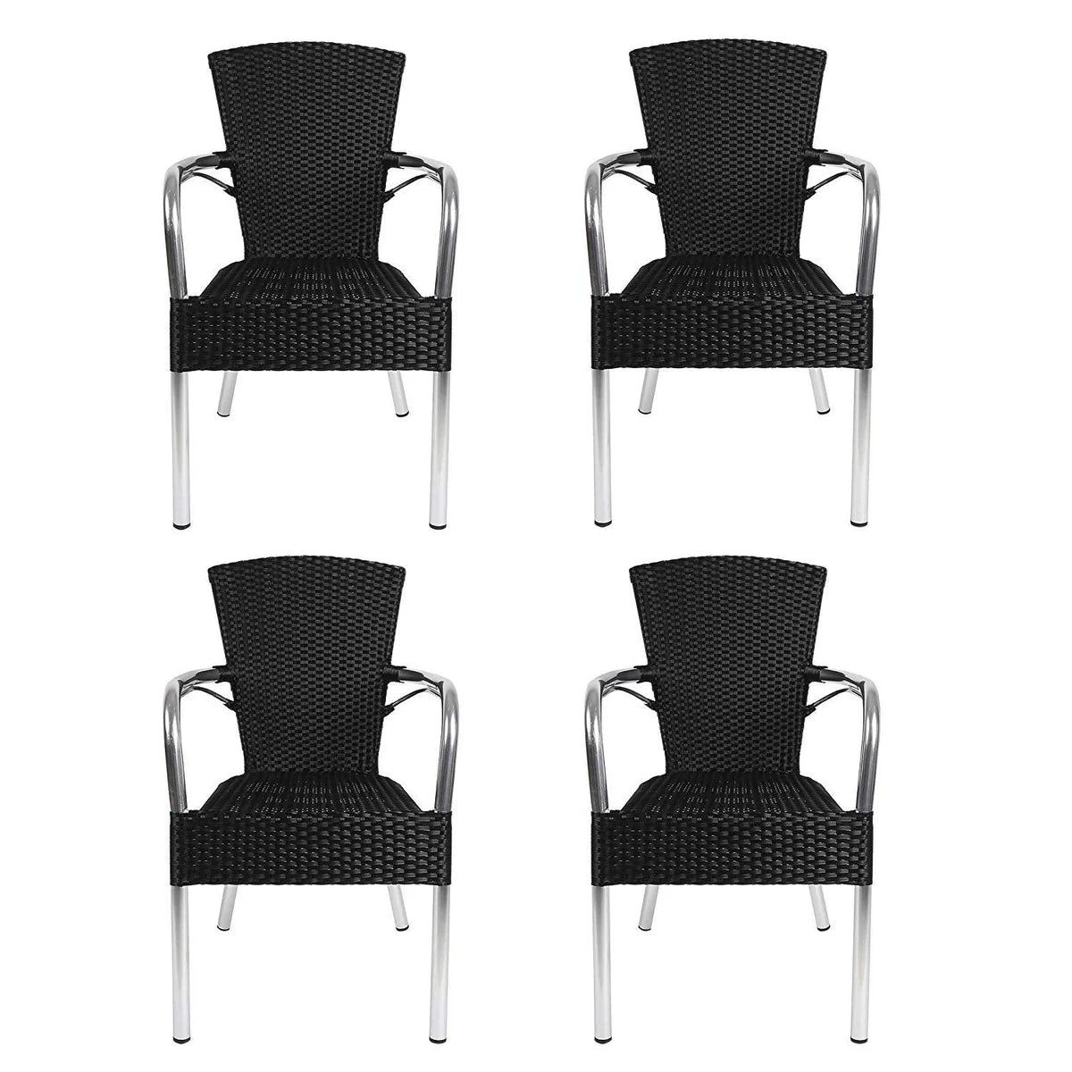 4 Piece Patio Rattan Wicker Chair, Indoor Outdoor Use Garden Lawn Backyard Stack Chair, Black