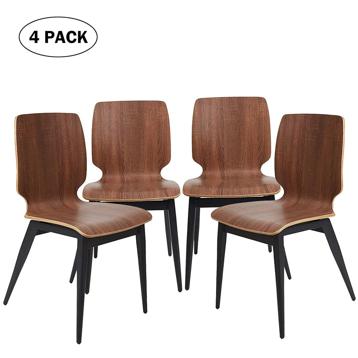 Set of 4 Modern Dining Chairs Wooden Kitchen Side Chairs with Metal Legs, Brown