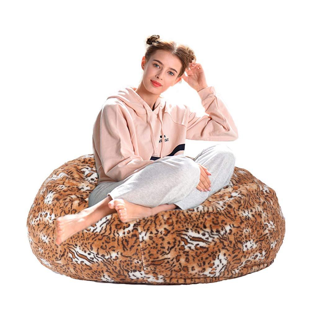 Luxury and Comfy Bean Bag Chair Big Beanless Bag Chairs Soft Sofa Lounger, Sponge Filling, Leopard Print