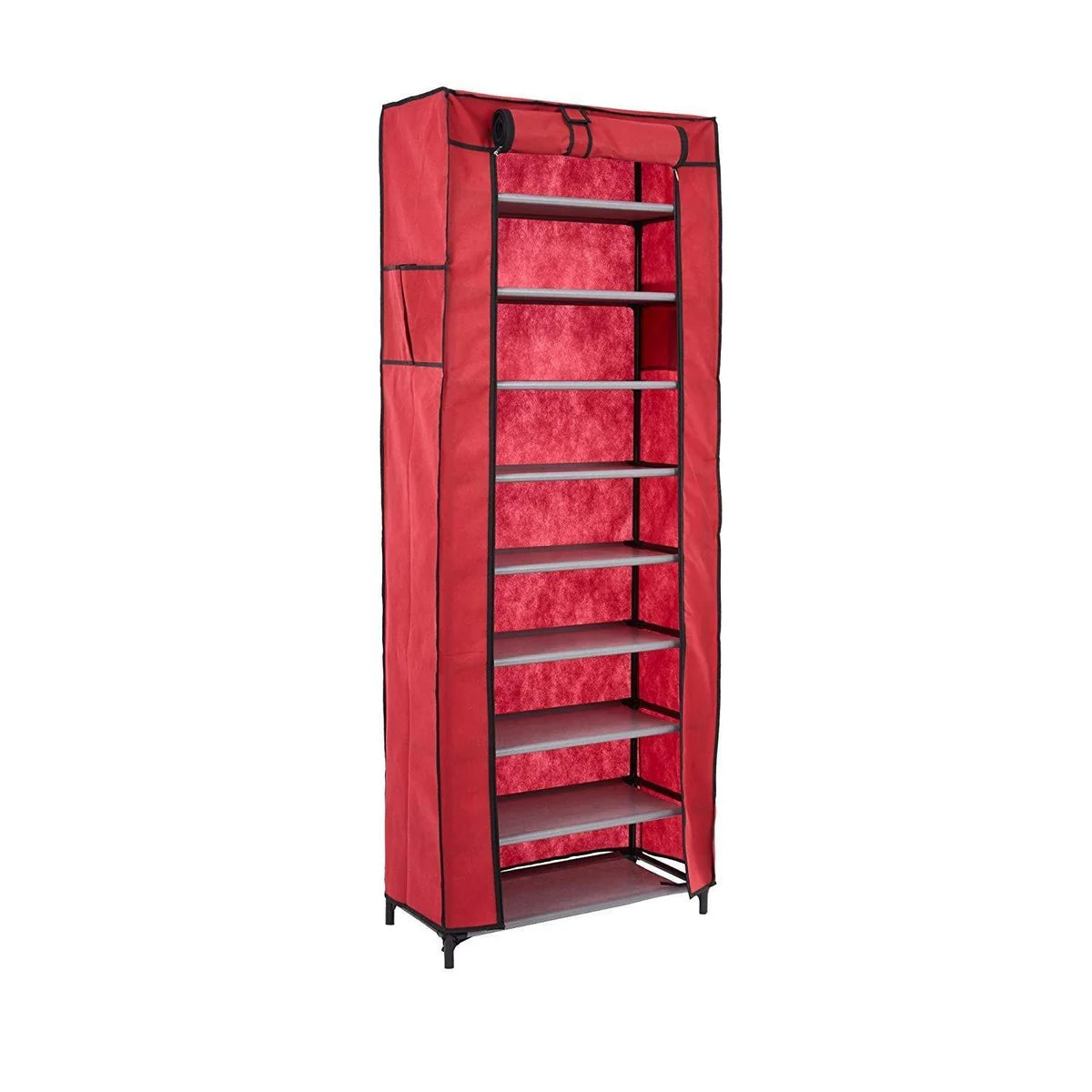 10 Tiers Shoe Rack with Dustproof Cover Shoes Storage Cabinet Boot Organizer Red