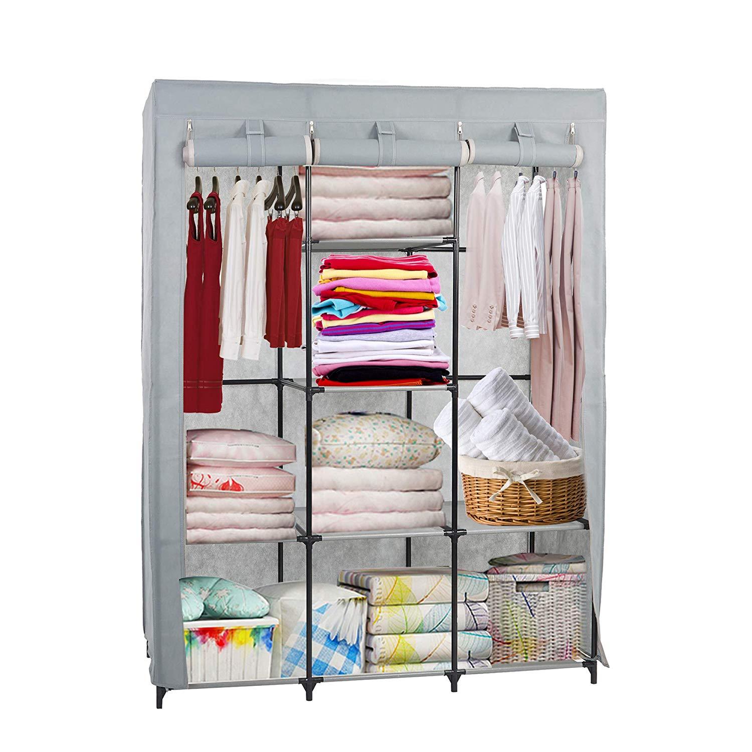 Portable Clothes Closet Non-Woven Fabric Free, Gray