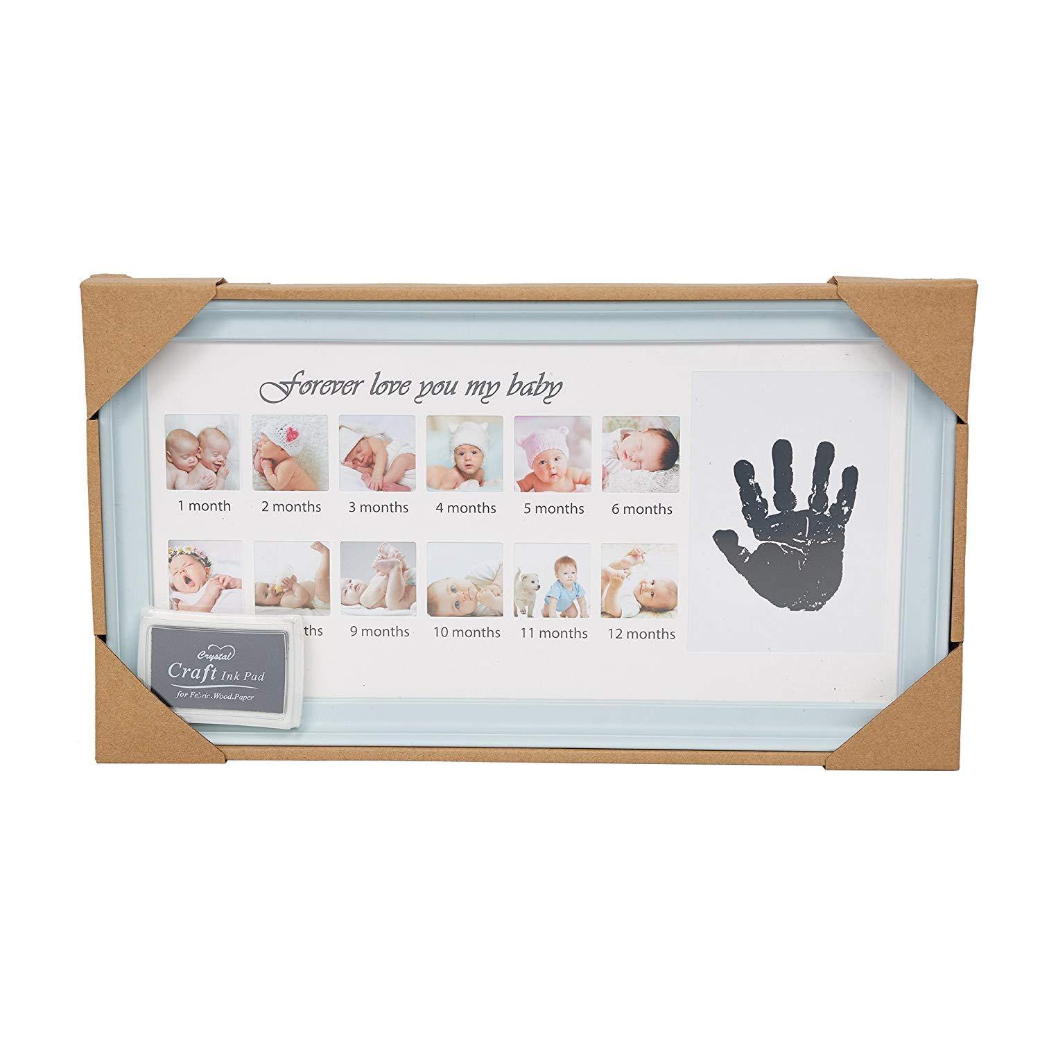 Baby Handprint Kit & Footprint Photo Frame for Newborn Girls and Boys, Blue