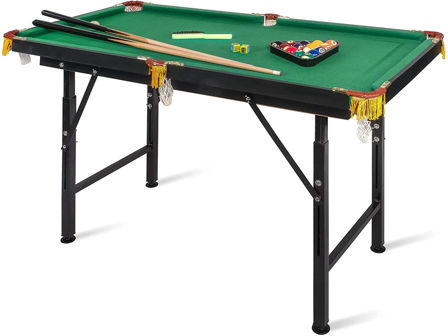 47" Folding Portable Billiard Table for Kids and Family - Pool Game Table with Cues, Balls, Chalk, Cleaning Brush, Tripod - Home or Office Play Fun