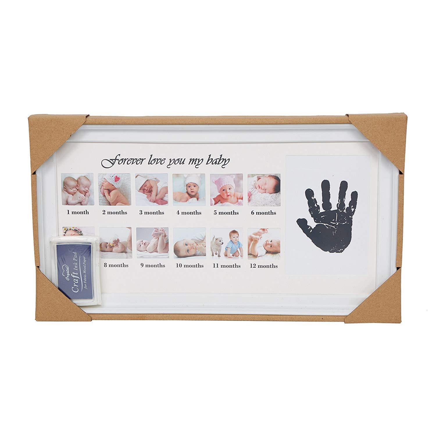 Baby Handprint Kit & Footprint Photo Frame for Newborn Girls and Boys, White