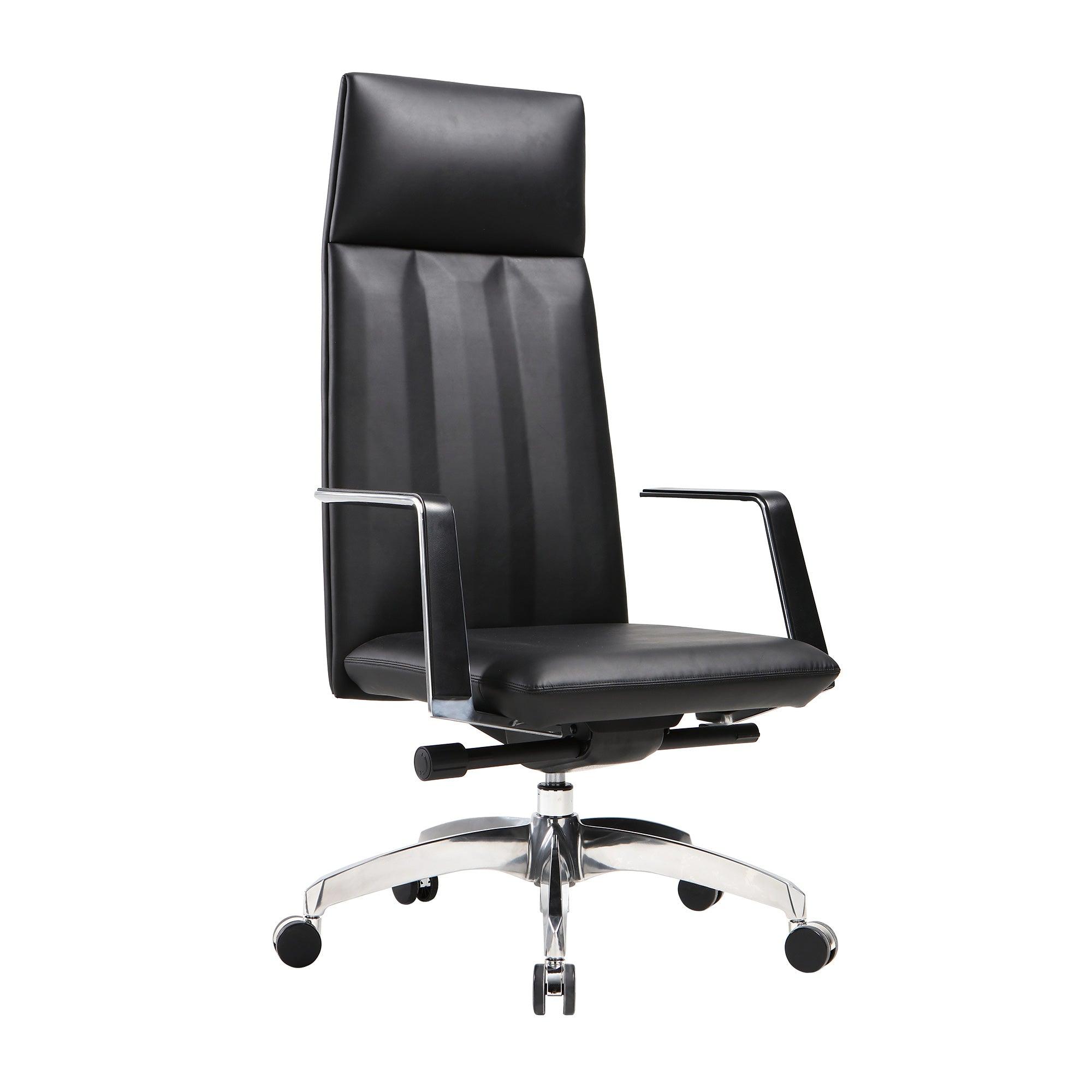 High Back Chair, Ergonomic Leather Office Chair, Office Chair with Adjustable Height and Tilt Function, 360° Swivel, Large Tall Computer Chair, Black