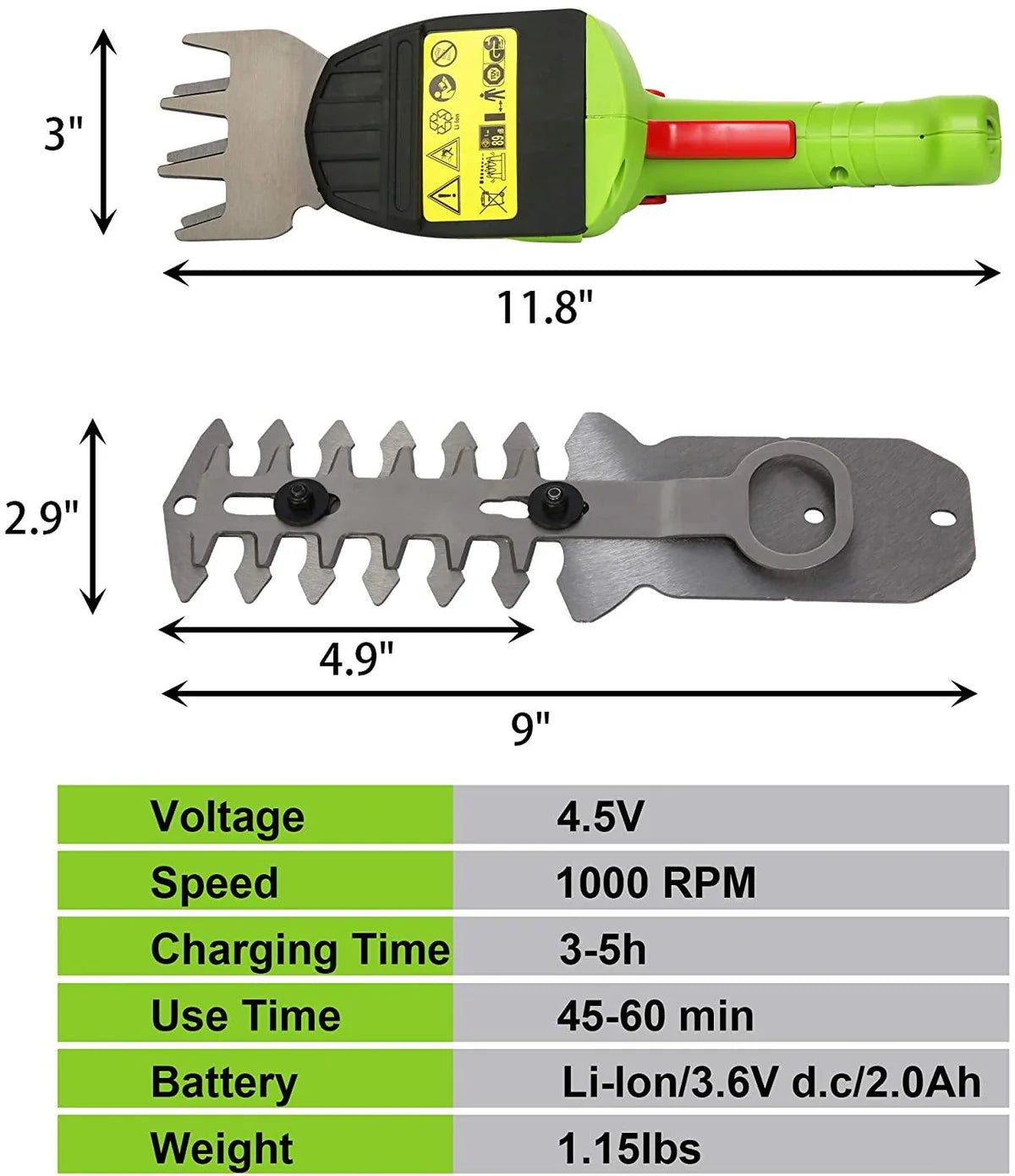 Cordless Grass Shear 4.5V Lightweight Garden Hedge 2-in-1 Trimmer Grass Clippers