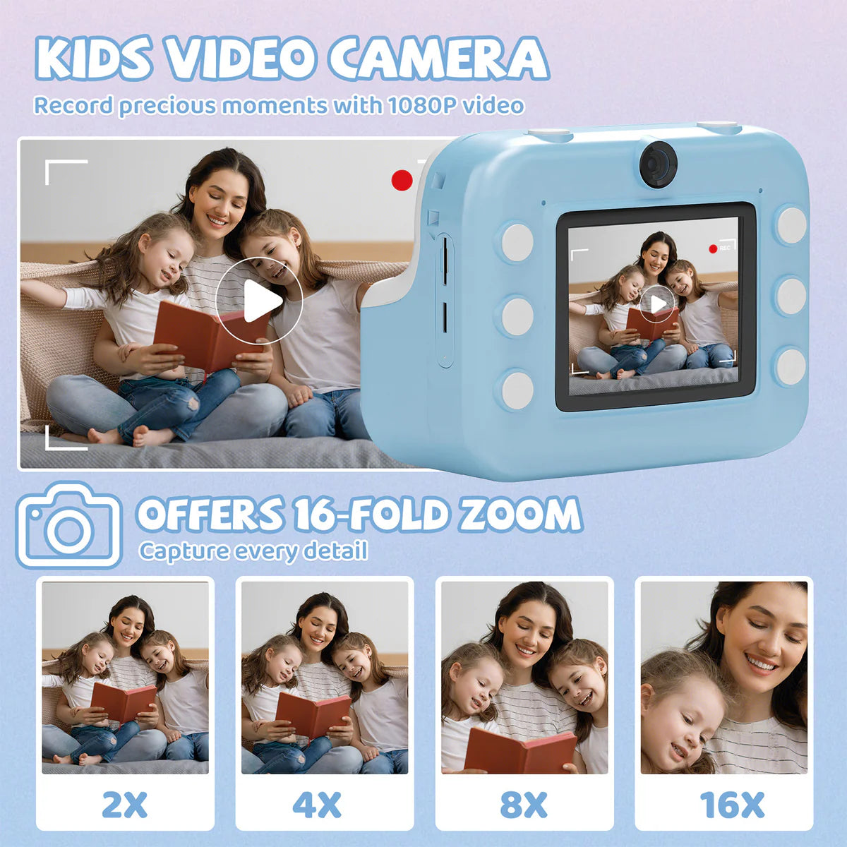 Instant Print Camera for Kids, Dual-Lens 48MP Digital Camera 2.4 Inch Screen with 3 Rolls Paper, Blue