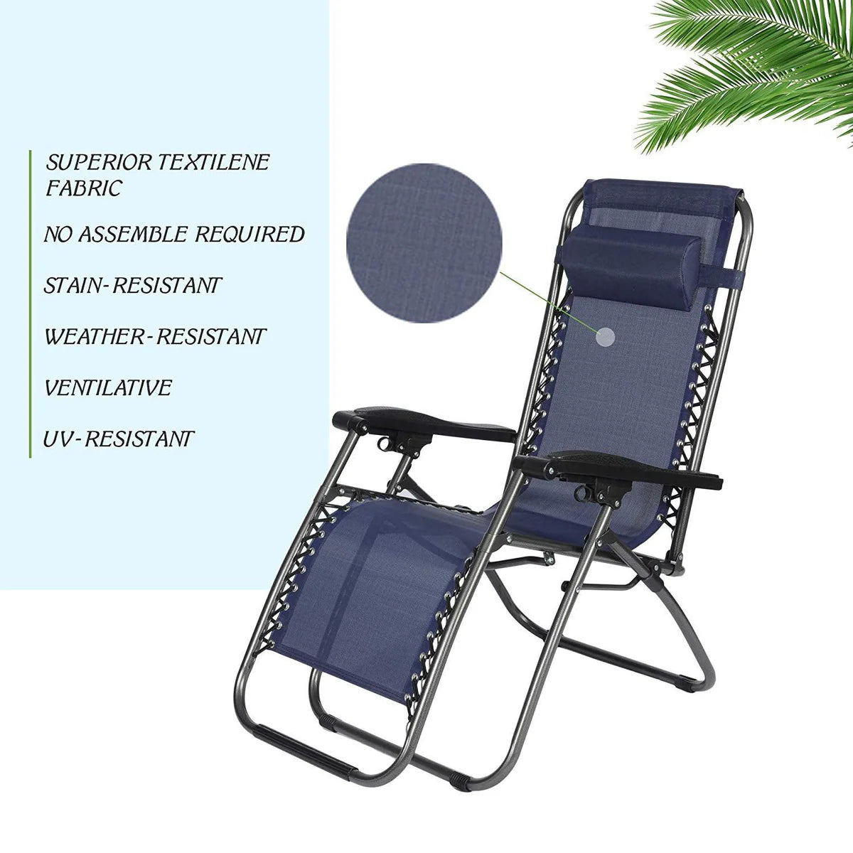 Adjustable Zero Gravity Patio Lounge Chairs 2PC Blue