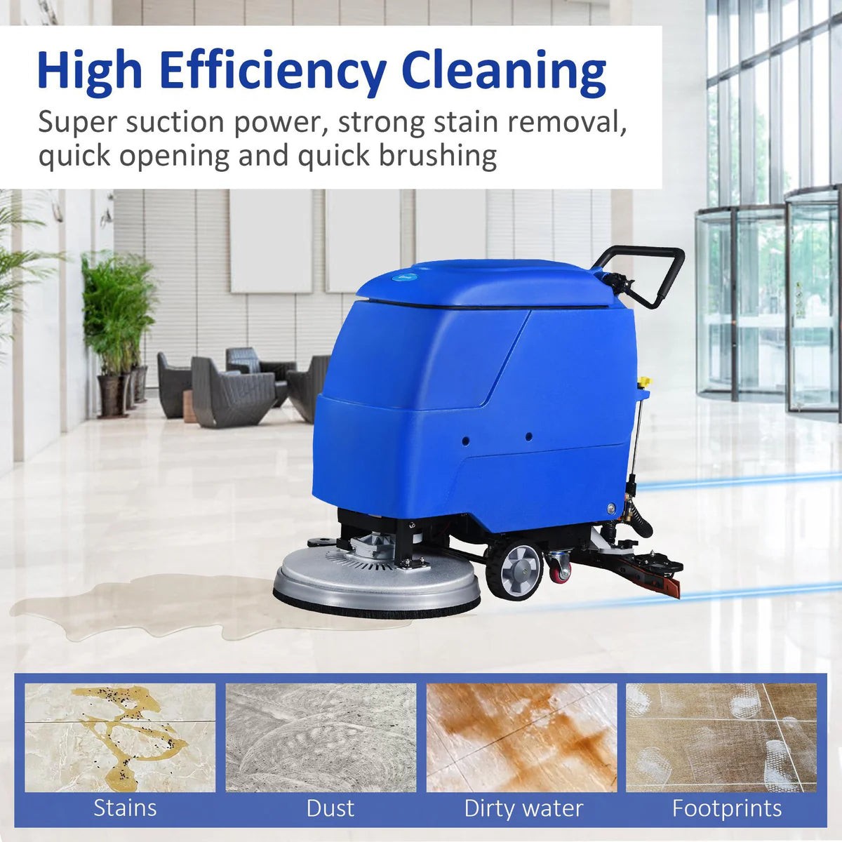 Walk-Behind Floor Scrubber with 20.8" Cleaning Path and 2 x 100Amh Batteries for Commercial, Home