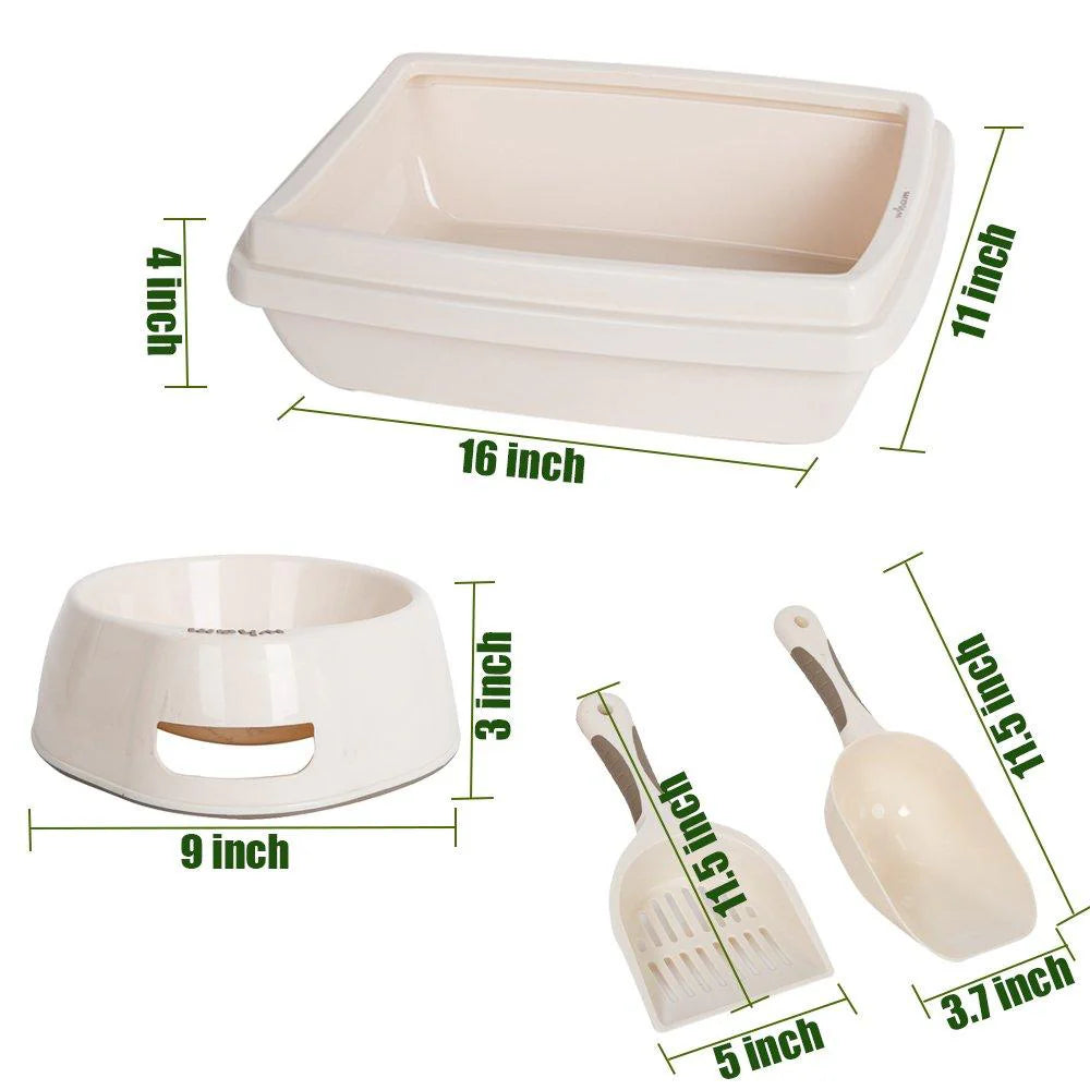 Plastic Pet Supplies Set Cat Kitten Dog Litter Tray, Bowl, Litter Scoop and Food Scoop