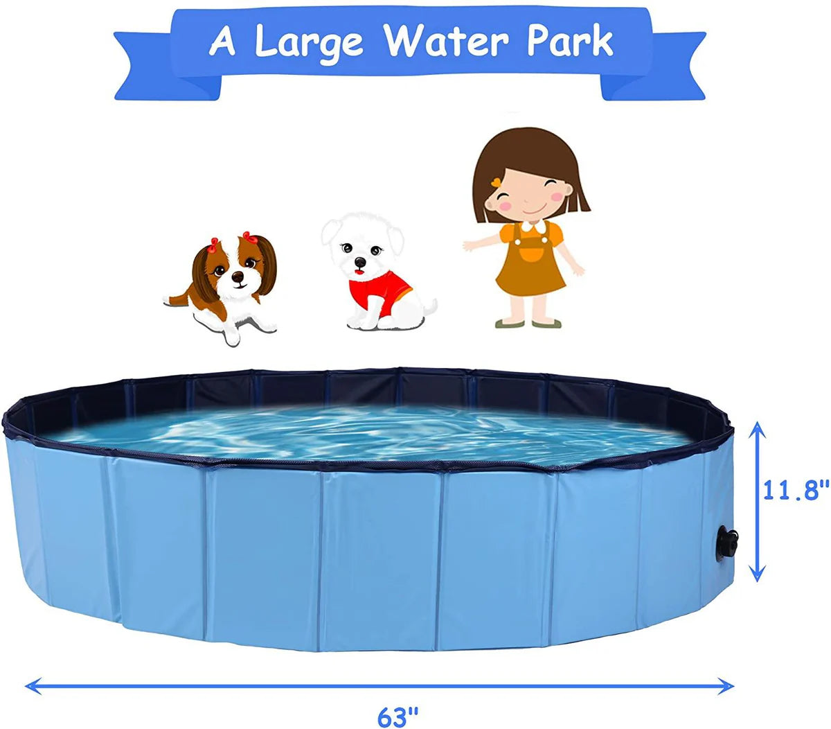 Foldable Pet Swimming Pool Easy to Fold Fill Empty & Clean Slip-Resistant PVC Bathing Tub Kiddie Pool