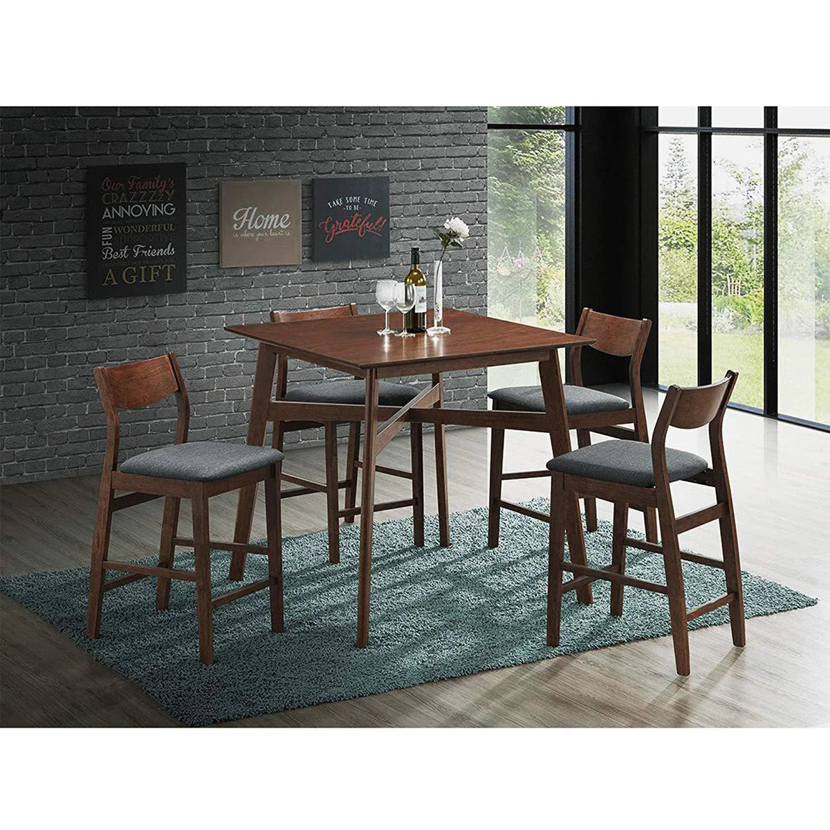 Modern Mid Century Style 5-Piece Counter Height Table Set with Pub Bar Stools