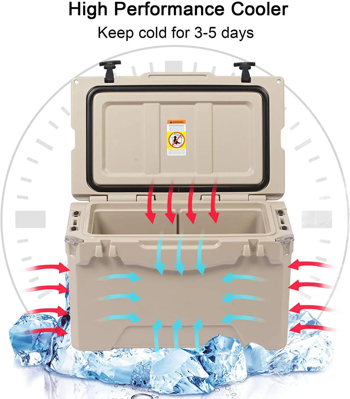 Rotomolded Cooler, 50QT Tan Cooler with Built-in Cup Holder, Bottle Openers, and Fish Ruler