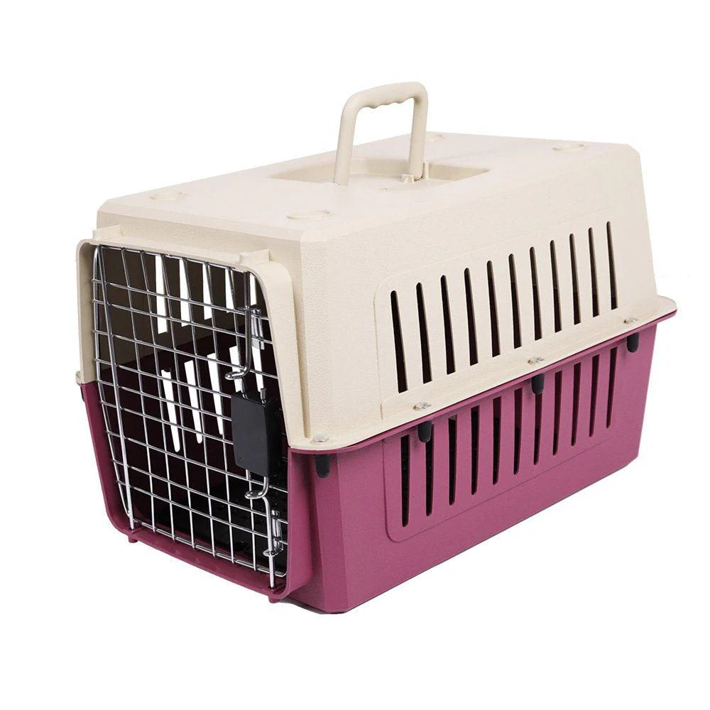 Portable Pet Airline Box,Outdoor Portable Cage Carrier Suitable for Dogs Cats Rabbits Hamsters, Small Red