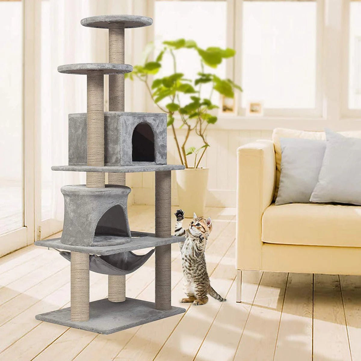 49.2” Mordern Cat Tree Tower, Gray