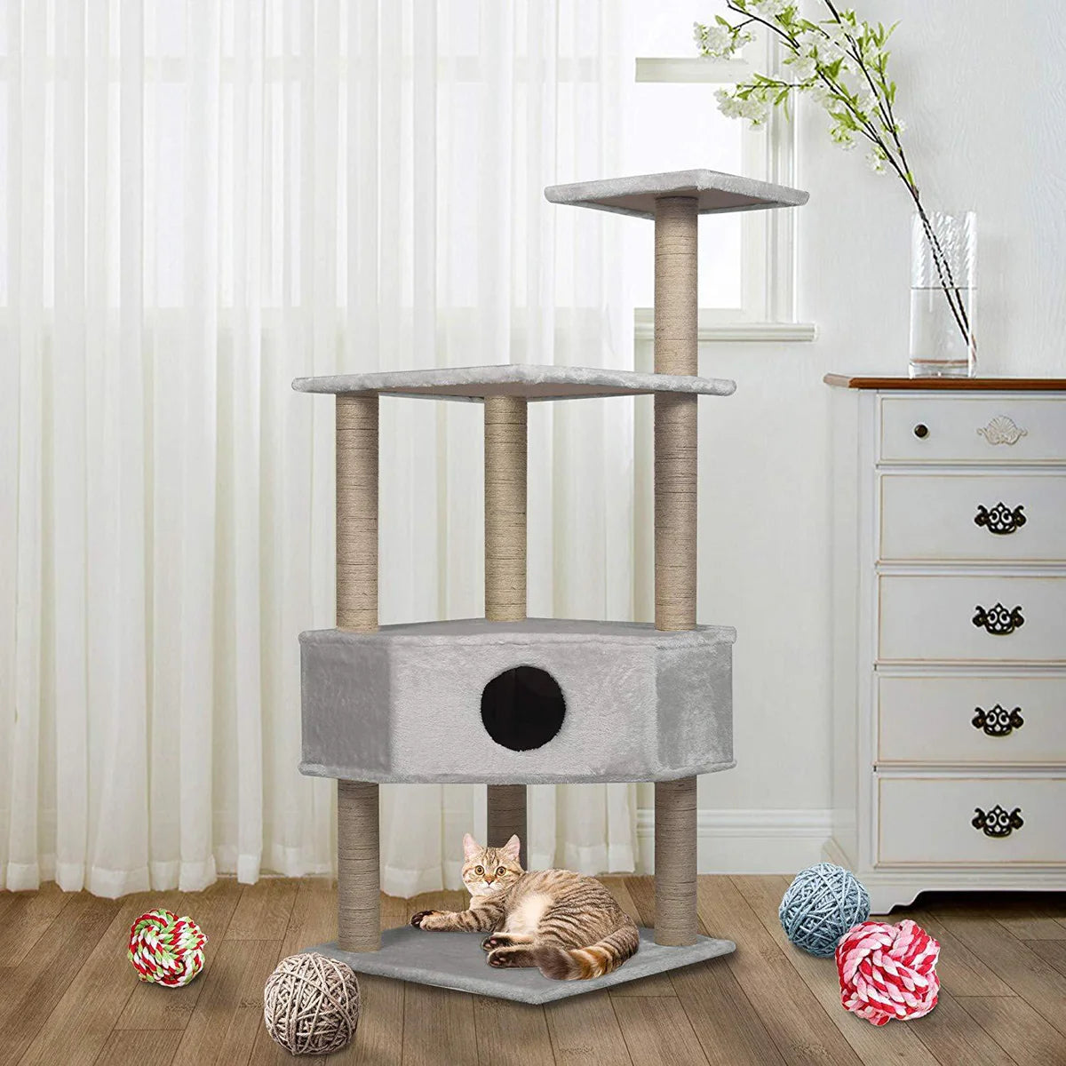 50.4" Modern Cat Tree Scratching Post - Grey