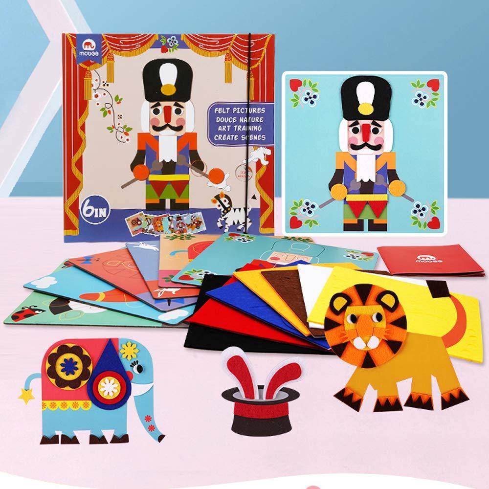 DIY Handmade Art Kits for Kids Fuzzy Felt Picture Sticky Mosaics 6 Templates of Creative Scenes Learning Educational Toys for Toddlers