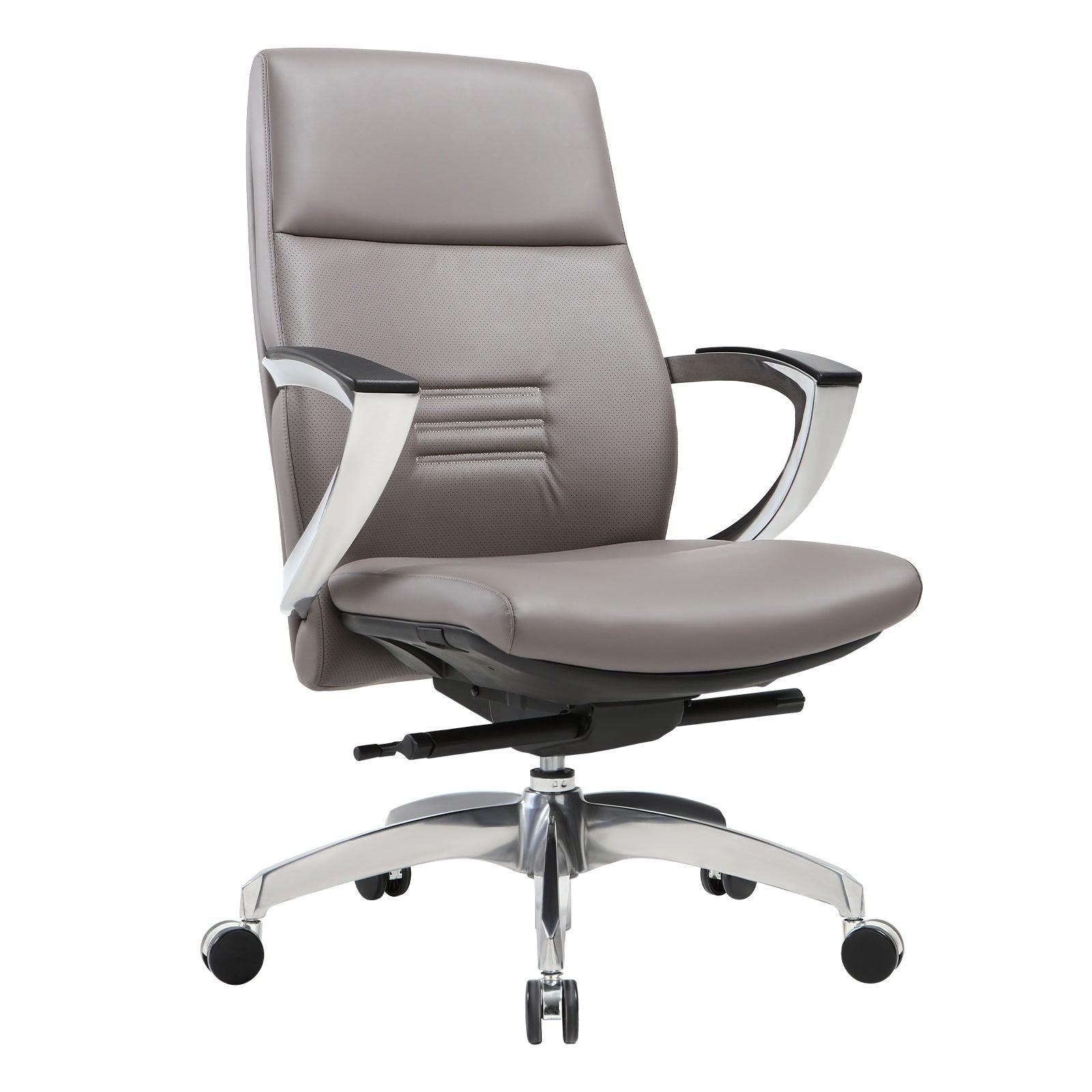 Executive Office Chair, Ergonomic Leather Office Chair Gray Office Chair with Adjustable Height and Tilt Function, 360° Swivel, Computer Office Chair