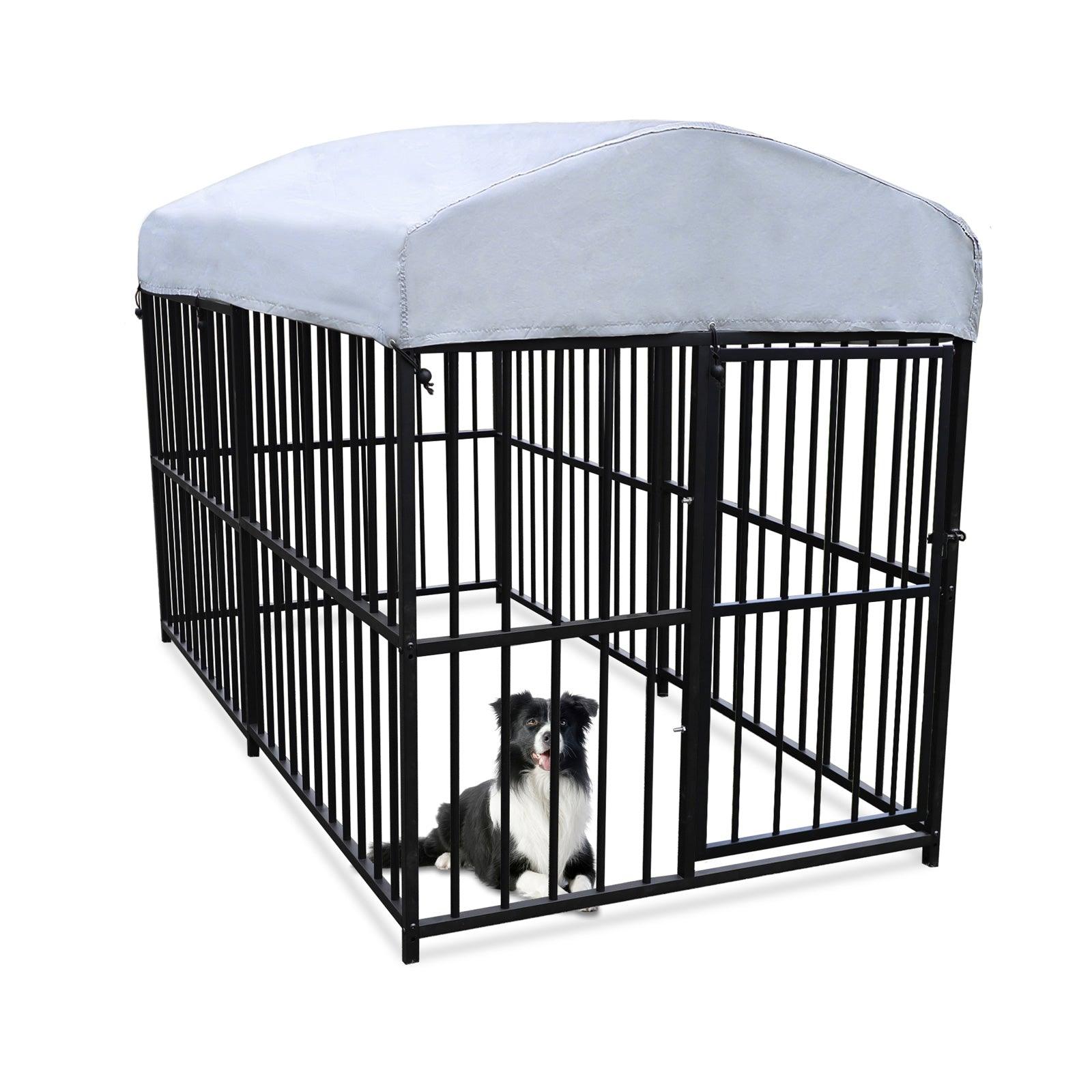 7.8'x4'x5' Outdoor Large Wrought Iron Kennel Enclosure, Heavy Duty Playpen Pet Kennel with Waterproof UV Resistant Cover and Security Lock, Black