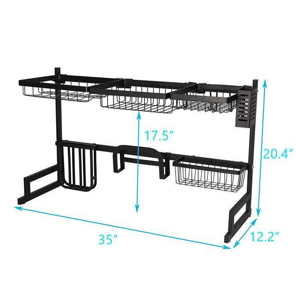 Over The Sink Dish Drying Rack Stainless Steel Kitchen Supplies Storage Shelf Drainer Organizer, 35" x 12.2" x 20.4"