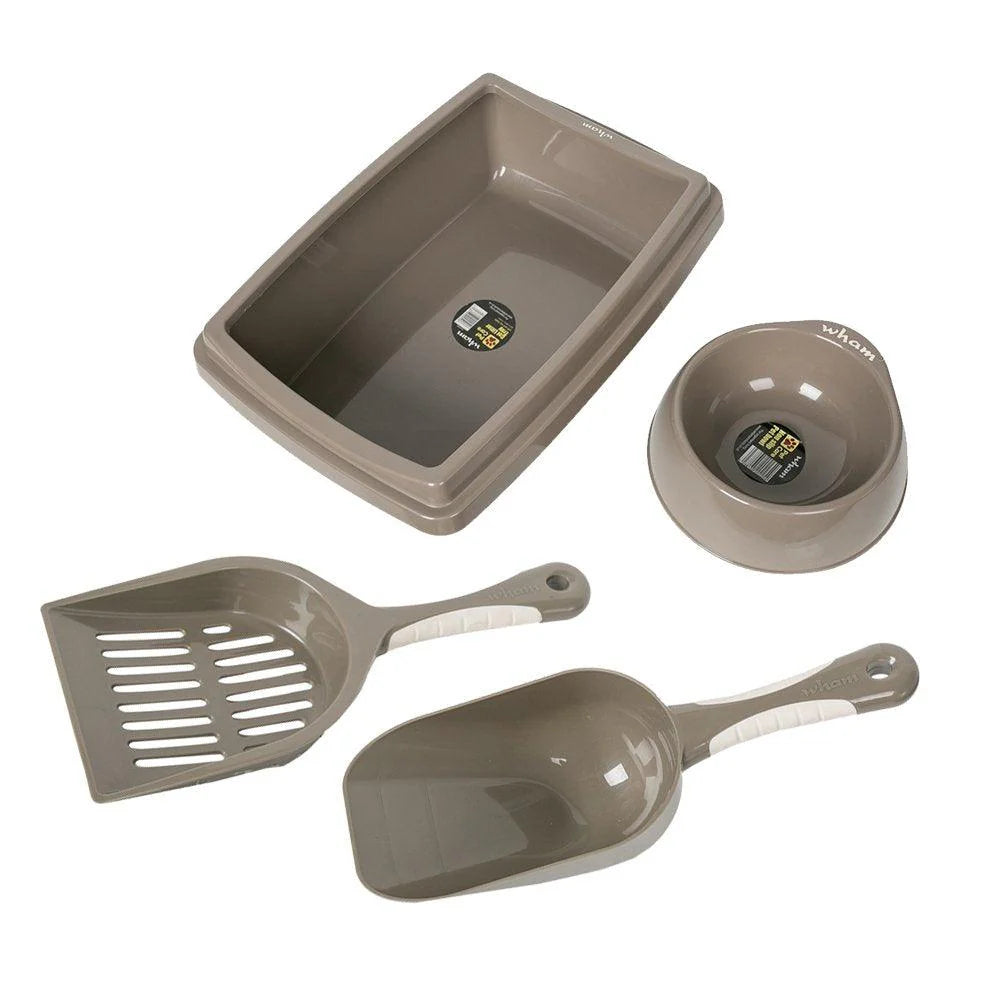 Plastic Pet Supplies Set Cat Kitten Dog Litter Tray, Bowl, Litter Scoop and Food Scoop