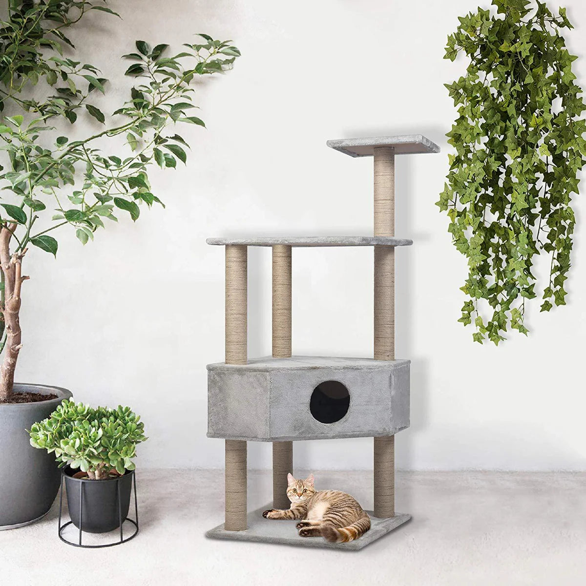 50.4" Modern Cat Tree Scratching Post - Grey